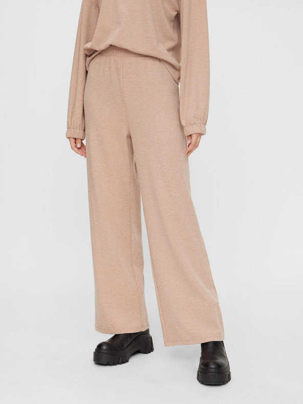Pieces Pantaloni bej cu picior lat Pieces