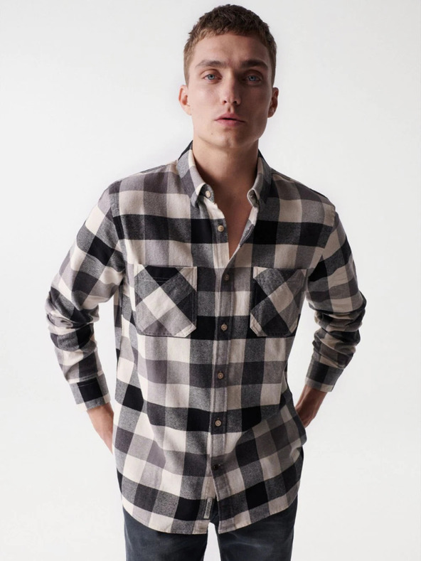 Salsa Jeans Cămașă în carouri albă și neagră pentru bărbați Salsa Jeans