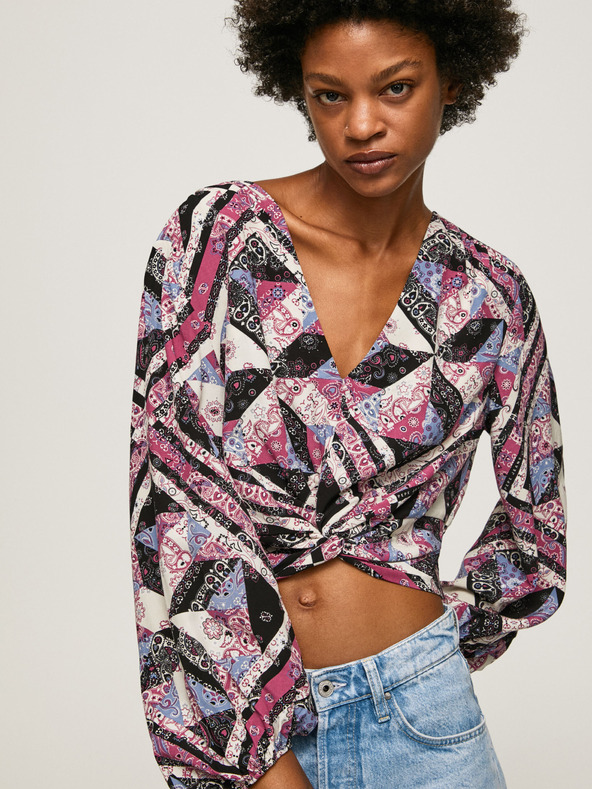Pepe Jeans Bluză scurtă cu model roz și negru pentru femei Pepe Jeans Poliana