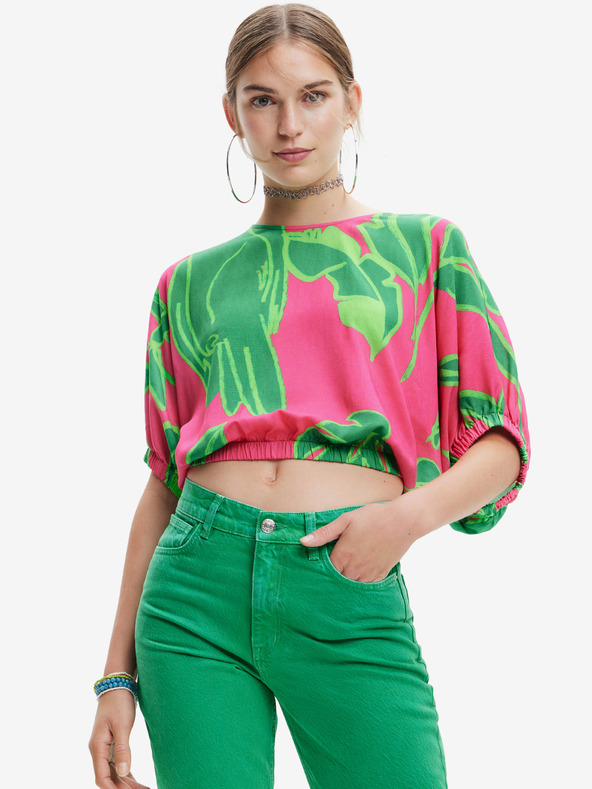Desigual Top de damă Desigual Garret verde și roz