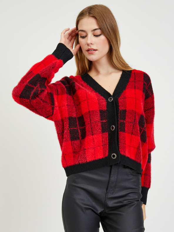 Orsay Cardigan în carouri de damă negru-roșu ORSAY