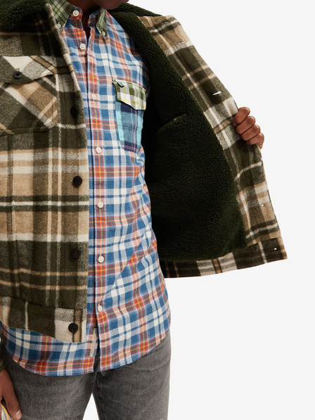 Scotch & Soda Jachetă cămașă din amestec de lână verde și bej pentru bărbați Scotch & Soda Teddy