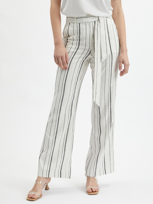 Orsay Pantaloni din in alb cu dungi pentru femei ORSAY
