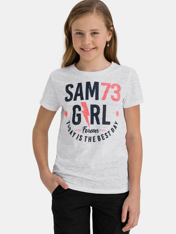 Sam 73 Tricou alb pentru fete cu imprimeu SAM 73