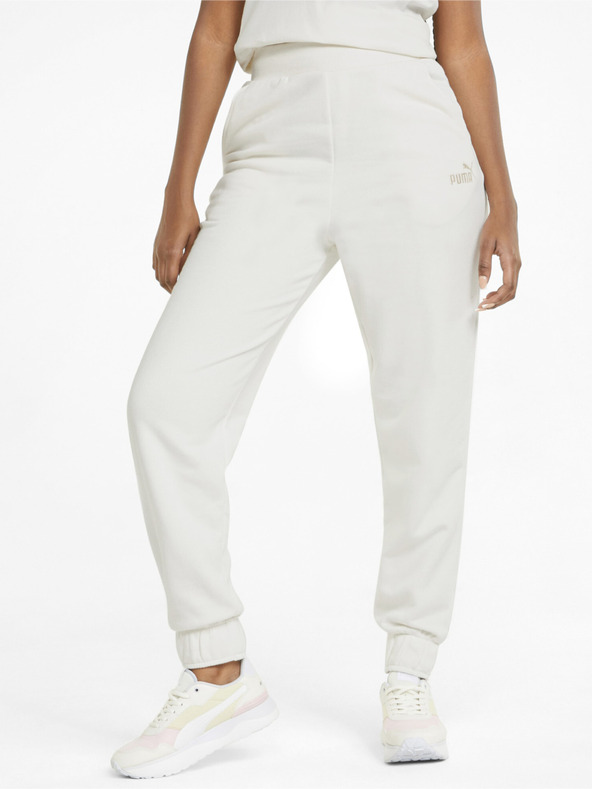 Puma ESS+ Embroidery High-Waist Pantaloni de trening Alb