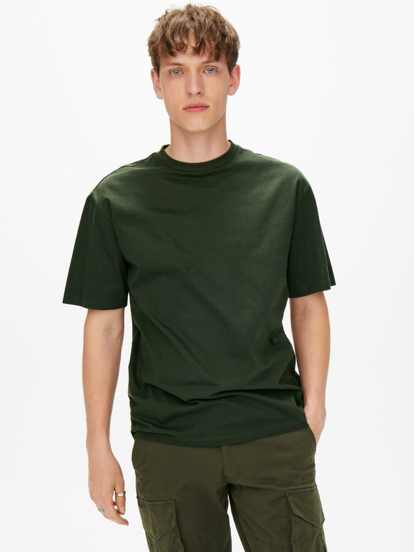 ONLY & SONS Tricou basic verde închis pentru bărbați ONLY & SONS Fred