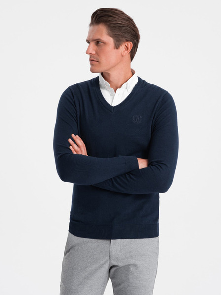 Ombre Clothing Pulover albastru închis pentru bărbați cu guler cămașă Îmbrăcăminte Ombre