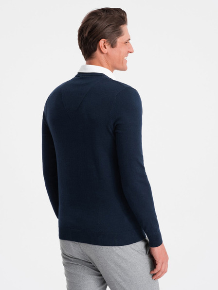 Ombre Clothing Pulover albastru închis pentru bărbați cu guler cămașă Îmbrăcăminte Ombre