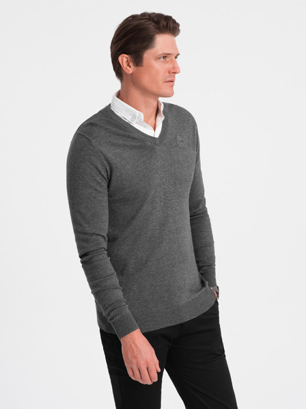 Ombre Clothing Pulover gri pentru bărbați cu guler cămașă Ombre Clothing
