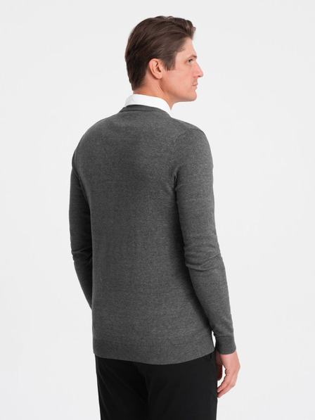 Ombre Clothing Pulover gri pentru bărbați cu guler cămașă Ombre Clothing