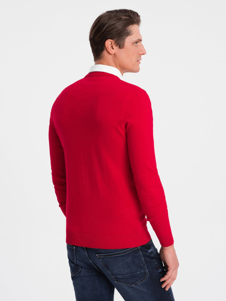 Ombre Clothing Pulover roșu cu guler cămașă pentru bărbați Ombre Clothing