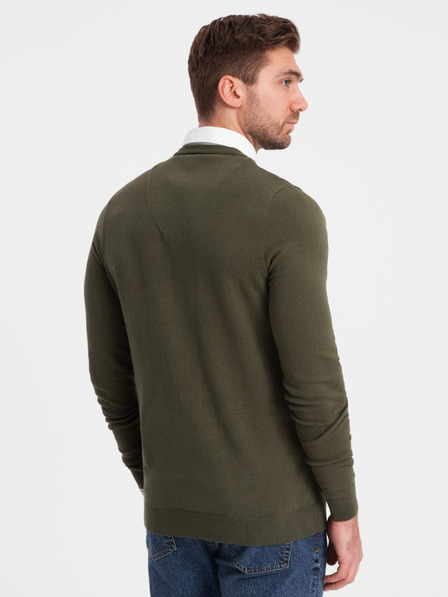 Ombre Clothing Pulover cu guler cămașă verde pentru bărbați Ombre Clothing