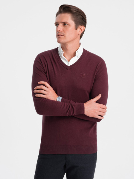 Ombre Clothing Pulover guler cămașă pentru bărbați burgundy Ombre Clothing