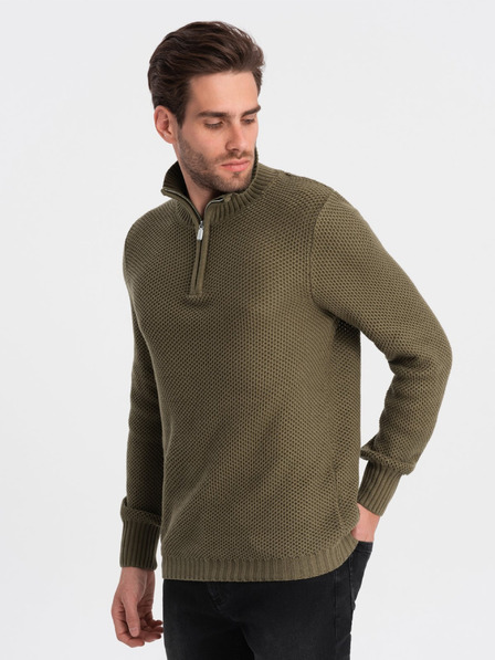 Ombre Clothing Pulover cu guler pentru bărbați kaki Ombre Clothing