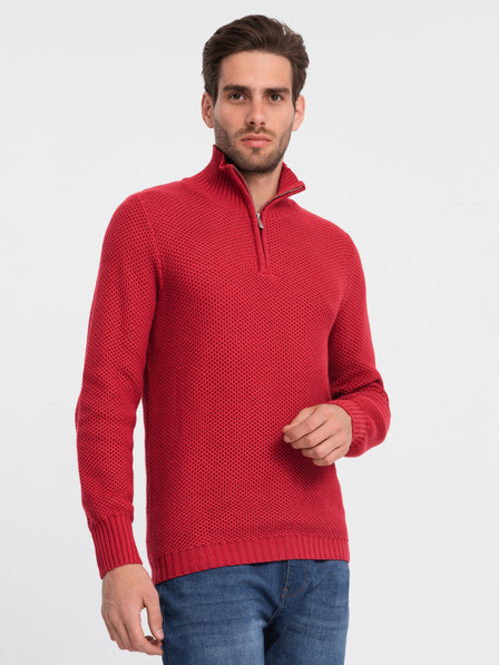 Ombre Clothing Pulover cu guler pentru bărbați roșu Ombre Clothing