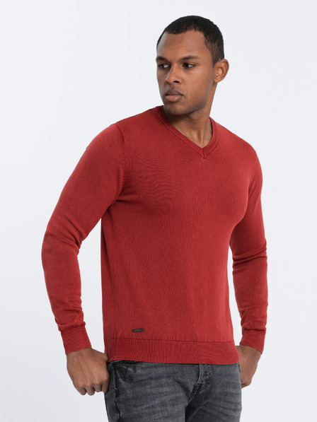 Ombre Clothing Pulover roșu cu gât în V pentru bărbați Ombre Clothing