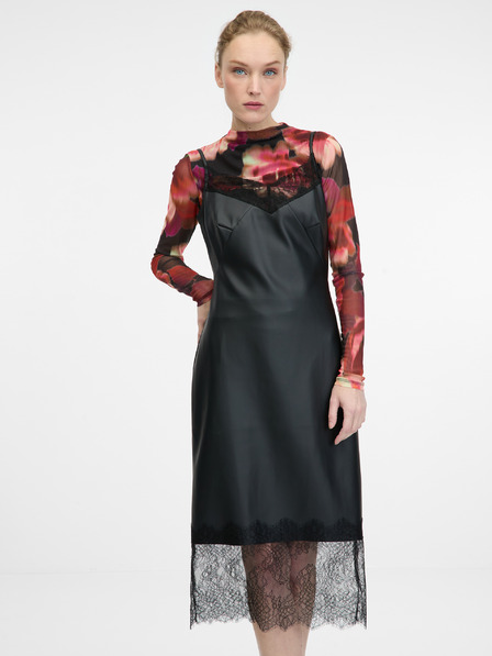 Orsay Rochie midi neagră pentru femei din piele artificială ORSAY