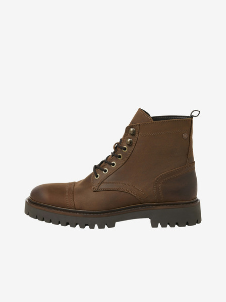 Jack & Jones Cizme de piele maro închis pentru bărbați Jack & Jones Wenzo