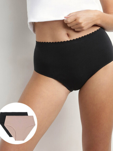 DIM Set de doi chiloți de damă în negru și bej Dim Body touch highwaist brief